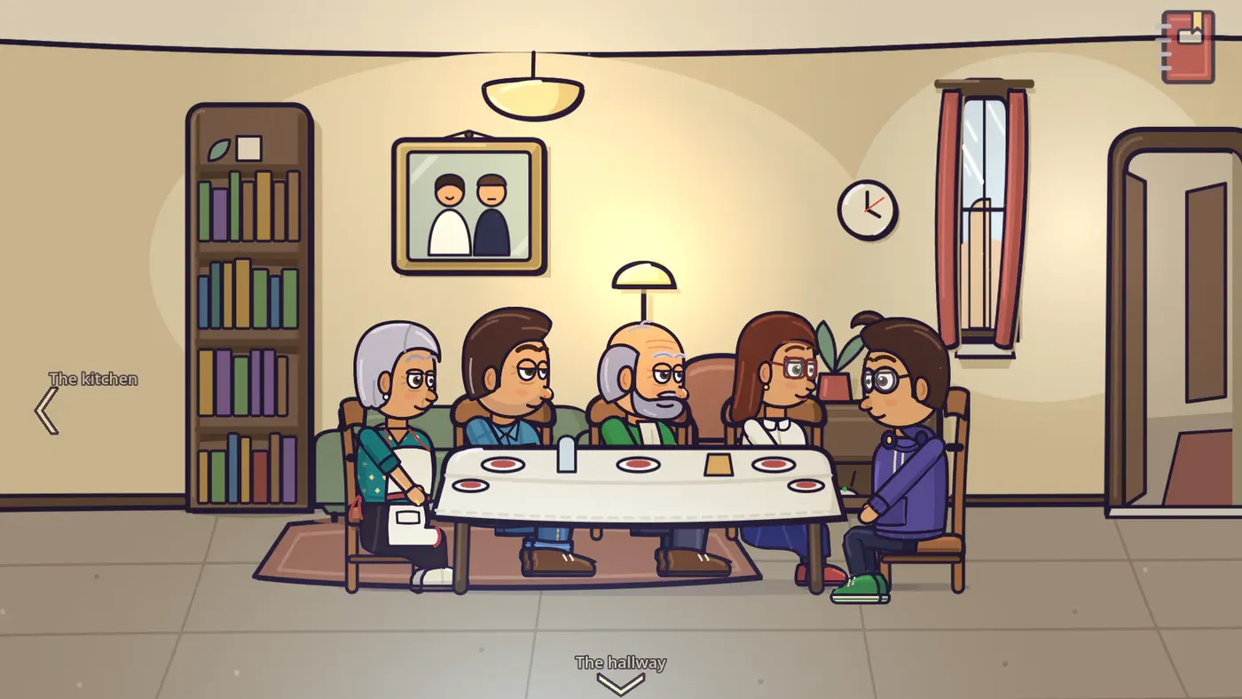 Il pranzo della domenica: la mamma, Vincenzo, il papà, Maria e Luca