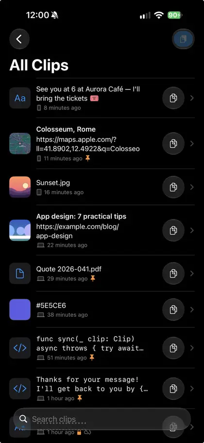Clip list on iPhone