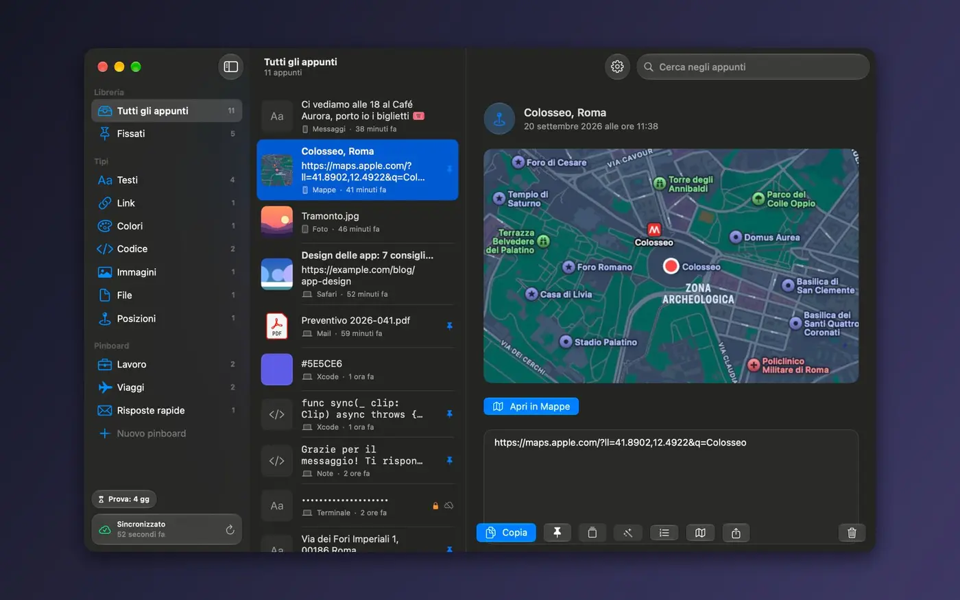 SyncPaste library on Mac with a map location preview